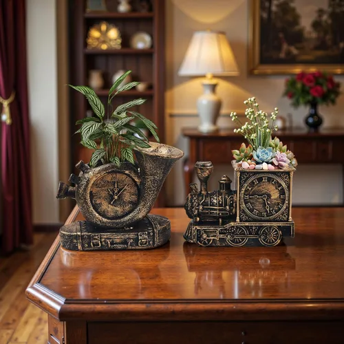 Vista 2 de Macetas de suculentas de estilo retro con drenaje, maceta para interior/exterior, macetas nostálgicas de cactus/bonsai para decoración del hogar