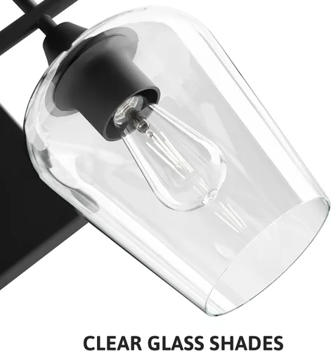 Vista 5 de VONLUCE Lámpara de tocador de baño, lámpara de baño de 2 luces sobre el espejo, lámpara de pared de baño con vidrio transparente, accesorios