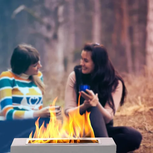 Vista 5 de Chimenea de mesa, hoguera portátil, cuenco de hormigón con alcohol para frotar hoguera para interior y exterior (rectangular)