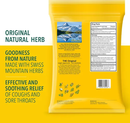 Vista 4 de Ricola Gotas originales para la tos de hierbas, 115 gotas para el cuidado de la garganta con miel y limón, 34