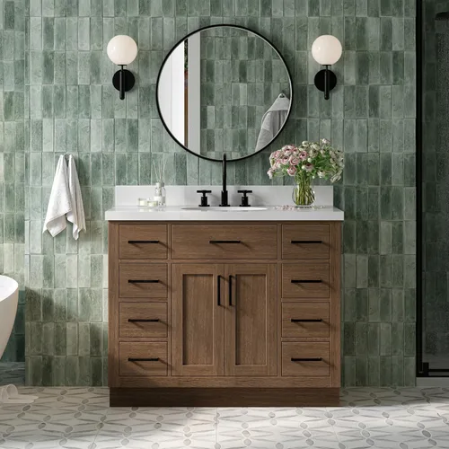 Vista 59 de ARIEL Hepburn - Tocador de baño de 30 pulgadas con fregadero, madera maciza, encimera y protector contra salpicaduras de cuarzo blanco puro de 1.5