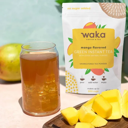 Vista 2 de Waka - Mezcla de té instantánea, paquete de 3 bolsas, 100% hojas de té, sin aditivos, polvo de té sin azúcar, sabor a frambuesa, sabor a mango