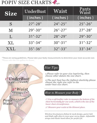 Vista 6 de popiv Lencería de liguero de 4 piezas para mujer, lencería sexy recortada, conjunto de lencería de malla a juego