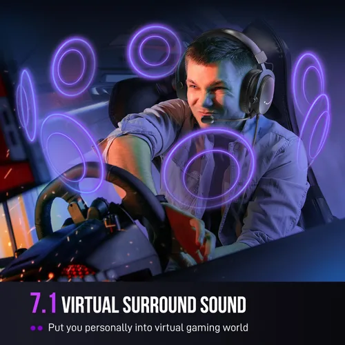 Vista 5 de FIFINE Auriculares para juegos con cable, auriculares USB con sonido envolvente 7.1, micrófono desmontable, caja de control, conector de auriculares