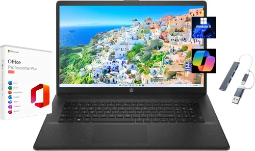 HP Laptop HD+ 2025 de 17.3 pulgadas, con Microsoft Office 2024 gratuito, Intel Core i5-1334U, 8 GB de RAM, 256 GB SSD, gráficos Intel Iris Xe, Negro