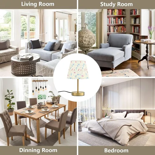 Vista 7 de Pastel Pink Blue Table Lamp for Bedroom, 3-Color Dimmable Light Desk lamp with Fabric Shade, Antique Bronze Base, Bedside Lamp for Nightstand, Office