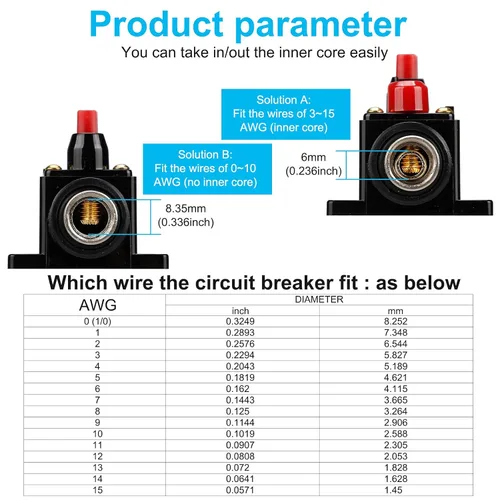 Vista 5 de Disyuntor de audio de 100 amperios, portafusibles de 12 V-24 V CC, interruptor de interruptor de 20 a 300 A, disyuntor en línea con botón