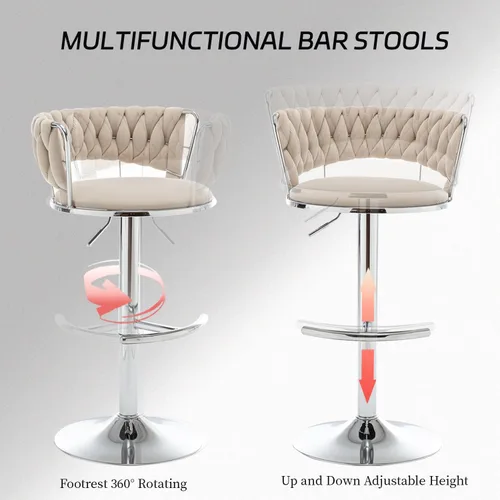 Vista 78 de Juego de 4 taburetes de bar de terciopelo dorado, taburetes de bar con respaldo bajo, taburete de bar giratorio para isla de cocina, pub (verde)