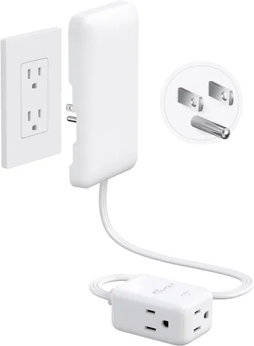 Vista 15 de NUTICT 2 Prong to 3 Prong Outlet Adapter, 1.5FT Two Prong Extension Cord with 3 Grounded Outlets, Low Profile Flat Polarized Plug & Ultra-Thin