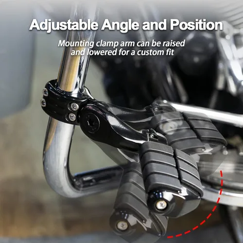 Vista 3 de Estriberas cortas en ángulo para autopista, reposapiés para Touring Street Glide Road Glide Road King Electra Glide con protector de motor de 1.25