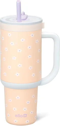 Vista 43 de Ello Oasis Vaso de 24 oz con asa y popote retráctil Taza reutilizable de acero inoxidable aislada 100% a prueba de fugas, regalos