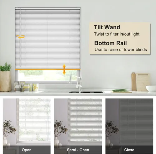 Vista 3 de Mini persianas horizontales de vinilo sin cordón, sin herramientas, sin taladro, de 1 pulgada, persianas que filtran la luz para ventanas, persianas