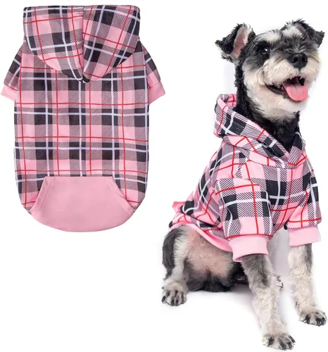 Vista 32 de EXPAWLORER Sudadera con capucha para perro a cuadros, estilo británico, suéter cálido para perro con agujero para correa, ropa de pitbull, ropa