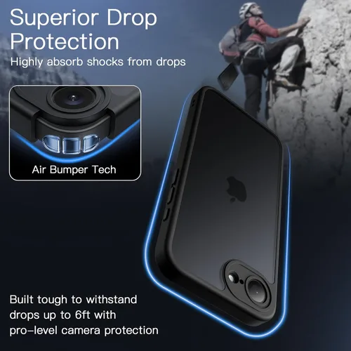 Vista 3 de JETech Funda mate para iPhone 16e de 6.1 pulgadas 2025, a prueba de golpes, protección contra caídas de grado militar, cubierta trasera translúcida