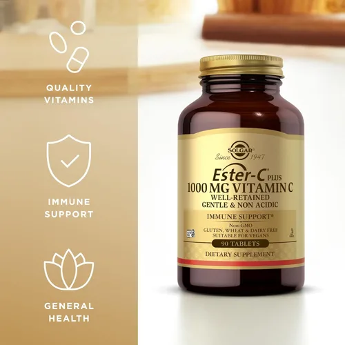 Vista 4 de Solgar Ester-C Plus 1000 mg de vitamina C (complejo de ascorbato) – 90 tabletas, paquete de 3 – Suave y no ácido – Apoya la salud respiratoria