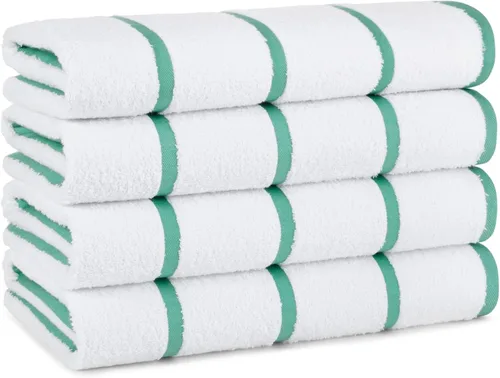 Vista 17 de Arkwright - Juego de 4 toallas de playa a rayas Las Rayas - Juego de 4 toallas de rizo de algodón blanco de felpa suave de secado rápido