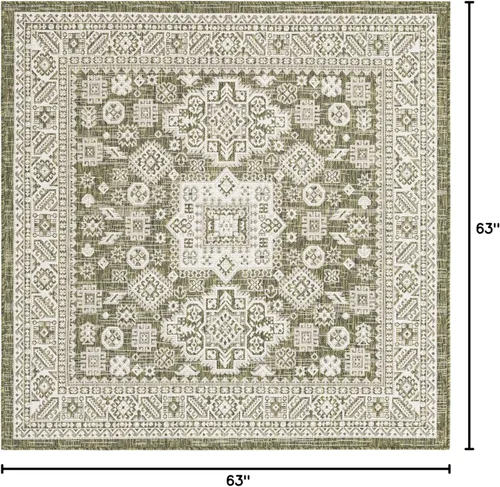 Vista 240 de Unique Loom Outdoor Aztec Collection Alfombra de área, Chalca (7 pies 10 pulgadas, cuadrada, azul/marfil)