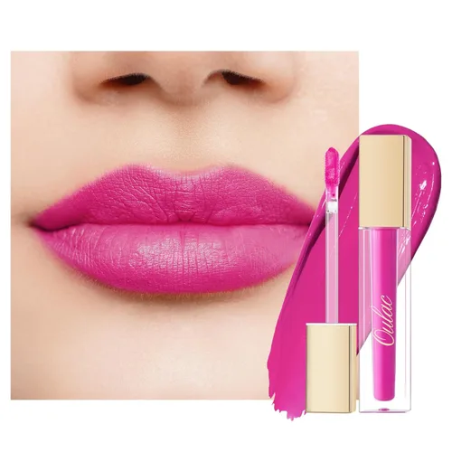Oulac Lápiz labial mate rosa para mujeres, lápiz labial líquido duradero de color rosa intenso, color de labios de alto impacto con cobertura total