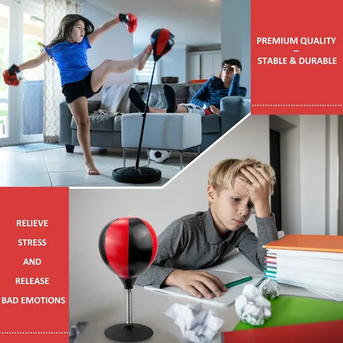 Vista 5 de Saco de boxeo para niños, guantes de boxeo, ajustable, saco de boxeo con soporte, juego de bolsa de boxeo para niños y niñas de 3 a 10 años