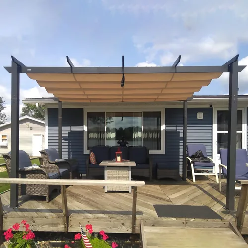 Vista 13 de Domi 9’ x 13’ Pérgola retráctil para exterior contra la pared con toldo resistente a la intemperie, pérgola de aluminio para jardín, pérgola