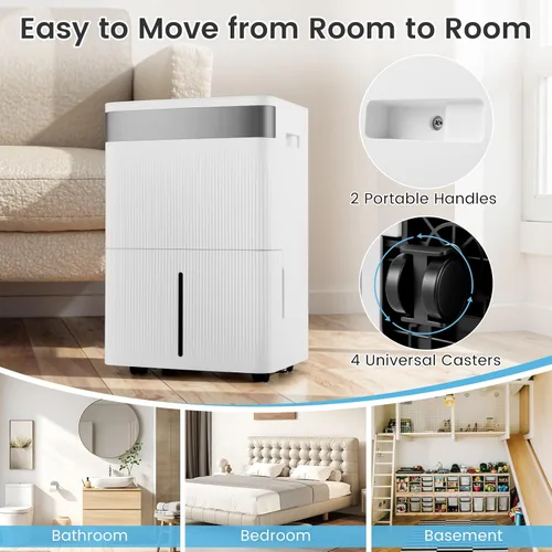 Vista 9 de COSTWAY Energy Star Dehumidifier for Basement, Home Dehumidifier with Convenient Handle, 1.4 Gallon Tank, Auto Defrost, 24H Timer, 3