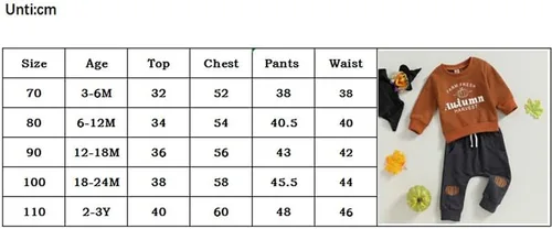 Vista 6 de Kaipiclos Ropa de otoño para bebé, ropa de Navidad, sudadera de manga larga con calabaza, pantalones, traje de invierno de 2 piezas