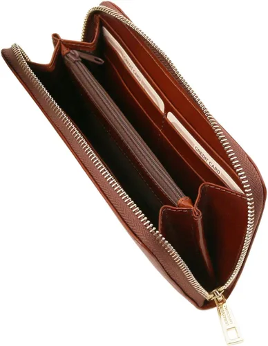 Vista 3 de Tuscany Leather - Exclusiva cartera de acordeón de cuero con cierre de cremallera - TL141206 Marrón 1 Tarjetero