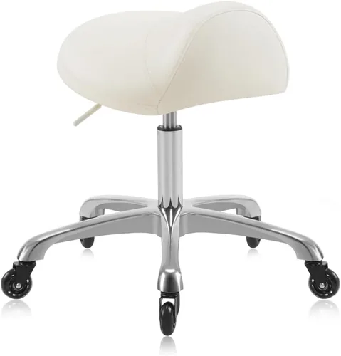 Vista 13 de Taburete grande giratorio neumático resistente con asiento extra ancho para clínica higiénica, spa, masaje, hogar y oficina, 505 KIMO (negro)