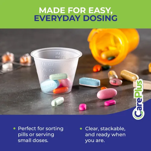 Vista 5 de Vasos medicinales desechables (100 unidades – 1 onza) – Vasos medidores y dosificadores de plástico resistentes con medición en relieve fácil
