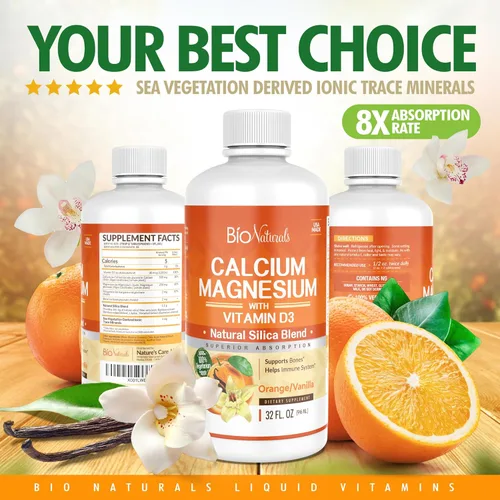 Vista 4 de Bio Naturals Suplemento líquido de calcio y magnesio con vitamina D3, fórmula natural, cuatro tipos de calcio apoya huesos fuertes con absorción