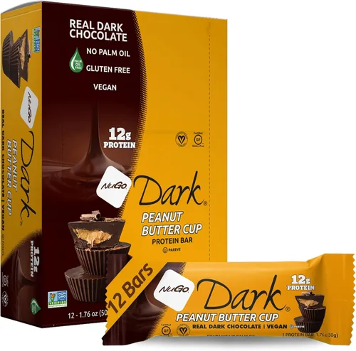Vista 23 de NuGo Caja variada oscura: pretzel, chispas de chocolate, chispas de chocolate con menta, cereza, taza de mantequilla de maní y almendras, 0.43-0.47