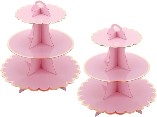Vista 6 de MRPAPA Paquete de 2 soportes de cartón para cupcakes, bandeja de postre de 3 niveles, soporte de papel desechable, mini soporte para tartas