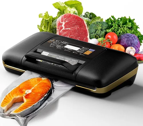 Sellador al vacío multifuncional, sellador al vacío de alimentos con pantalla LED, cortador integrado y almacenamiento de bolsas, extraíble para