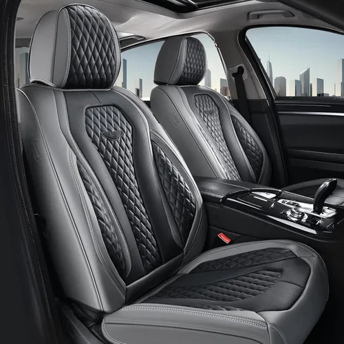 Vista 37 de Coverado - Fundas para asientos de auto, de cuero para asientos delanteros, fundas beige impermeables, cojín de asiento, protector de asiento