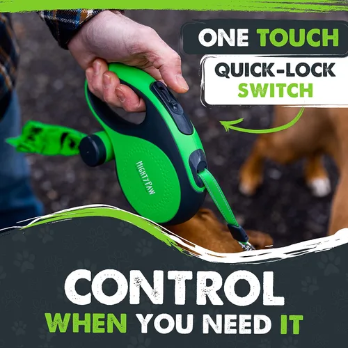 Vista 2 de Correa retráctil Mighty Paw con soporte incorporado para bolsas de excremento Correa retráctil para perros de 16' de largo para perros pequeños