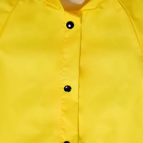 Vista 2 de Edad 3-10T Chaqueta de lluvia amarilla para niñas con capucha y botones para bebés, ropa impermeable para exteriores