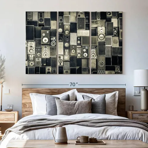 Vista 190 de Elephant Stock BW - Reproductor de discos de vinilo para pared, lienzo horizontal, decoración de pared de sala de estar de 3 piezas, impresión