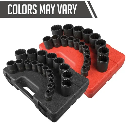 Vista 3 de SUNEX TOOLS 2819 Juego de dados de impacto SAE de 12 puntos con accionamiento de 1/2 pulgadas, 19 piezas