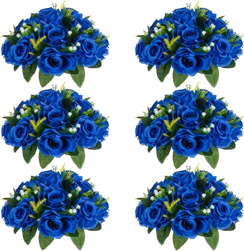 Vista 24 de NUPTIO Arreglo de Bolas de Flores en Ramo - 2 Piezas de 9.5 Pulgadas de Diámetro Bolas de Flores Falsas Carmesí Rosas para Centros de Mesa Mesas