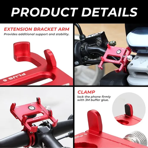 Vista 6 de Soporte universal para teléfono para bicicleta y motocicleta, soporte universal para manillar de bicicleta, clip de aluminio giratorio de 360°