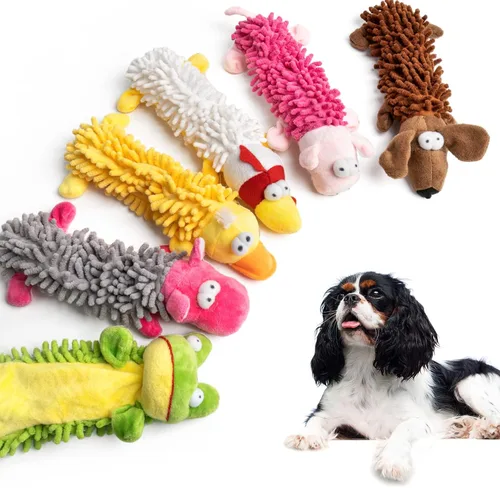 Pet Soft Juguetes chirriantes para perros, paquete de 6 lindos juguetes para cachorros, animales de peluche, sin relleno, juguete interactivo para