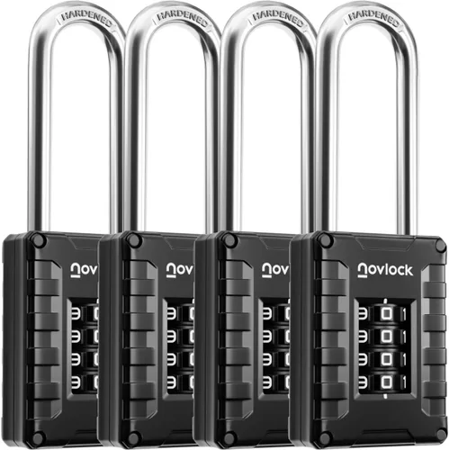 Vista 12 de Candado de combinación de grillete largo de 2.76 pulgadas Candado de 4 dígitos para casillero de gimnasio, armarios, cajas de herramientas, Negro