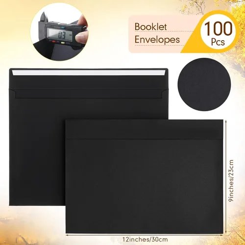 Vista 2 de Crtiin 100 sobres negros de 9 x 12 pulgadas, de extremo abierto, 80 libras, 4.23 oz/m², con cierre para catálogo de correo, documentos financieros