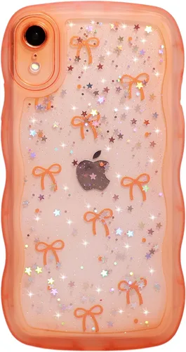 Vista 10 de Qokey para iPhone 14 Plus Funda de 6.7" con diseño de borde ondulado rizado, transparente, con purpurina, brillo, estrellas, brillante, lindo