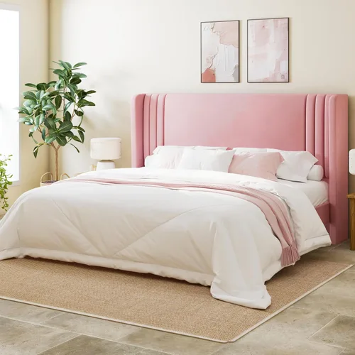 Vista 19 de Allewie Marco de Cama de Plataforma de Terciopelo Tamaño Completo con Cabecera Acolchada Vertical con Respaldo Alto, Fácil Montaje, Almacenamiento