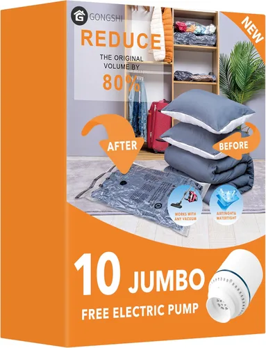 Vista 8 de 10 bolsas pequeñas de almacenamiento al vacío con bomba eléctrica, bolsas de embalaje de plástico, bolsa ahorradora de espacio para ropa, colchón