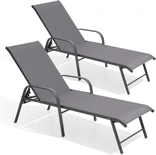 Vista 18 de Crestlive Products Silla Tumbona para Exteriores con Reposabrazos, Juego de 2 Sillas Tumbonas de Piscina, de Aluminio Ajustables de 5 Posiciones