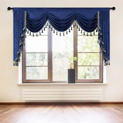 Vista 18 de ELKCA Cenefa de cortina de felpilla beige para ventana de sala de estar, cenefa de cascada para dormitorio, bolsillo para barra