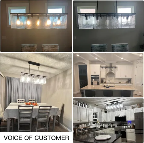 Vista 6 de IKK Modern Textured Glass Chandeliers for Dining Room, 37" Rectangular Island Light Fixture, Rectangle Farmhouse Lighting for Kitchen Island, Living