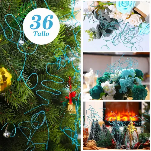 Vista 5 de Ramas Curly Ting Ting con Purpurina Ramas de Navidad Relleno para Jarrones Ramitas Curly Artificiales para Árbol de Navidad Guirnalda Corona Azul